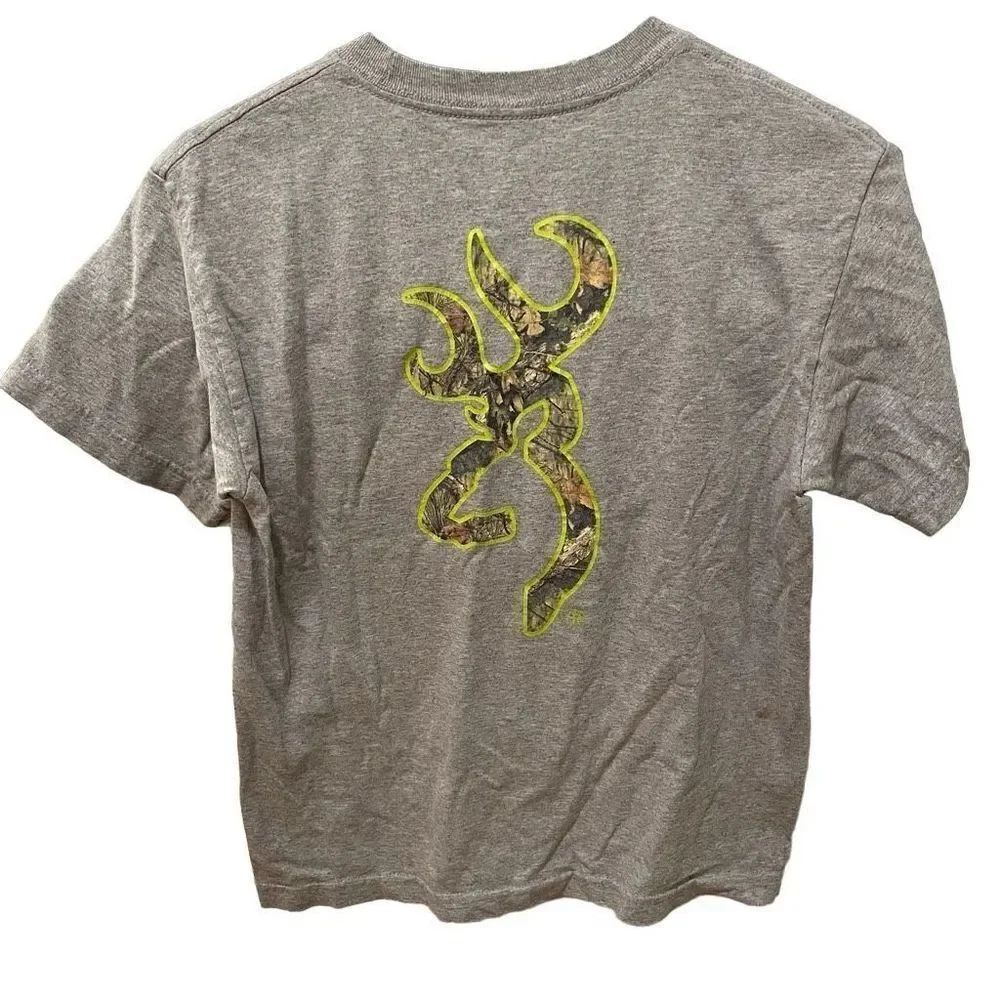 Browning TShirt Youth L Mo Country Hunt Buckmark S/S Athletic Gray Safety Green